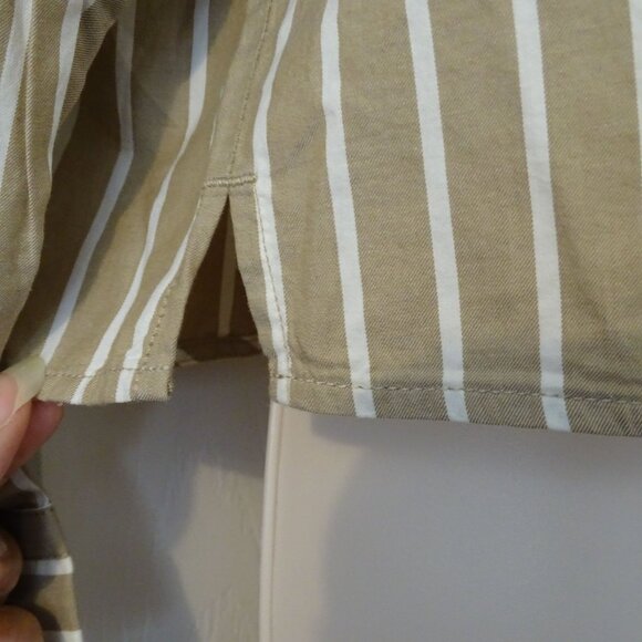 Everlane Woven Cotton Pajama Top Women Size XS Brown Stripe Button Up Long Slv - Picture 3 of 8